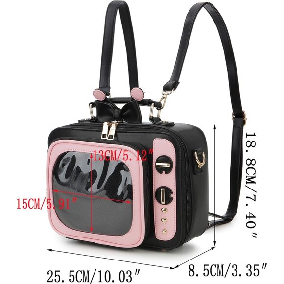 Retro TV Shaped Ita Backpack with Pin Display and Inserts Pink Crossbody Purse - Picture 3 of 9